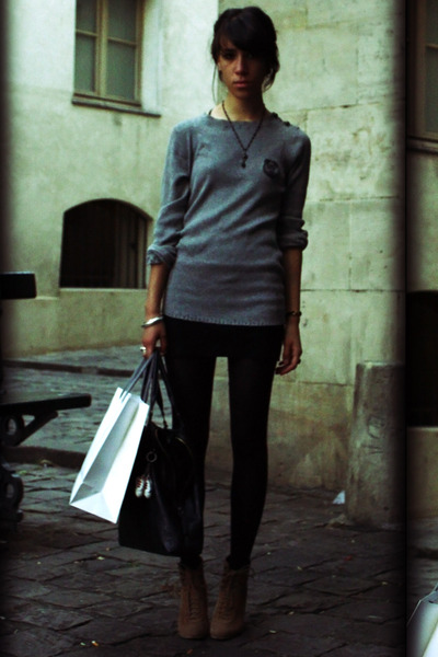 The Kooples Gray Sweater American Apparelmerican Apparel Black Skirt Zara Brown Boots Addicted Black Purse