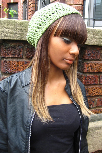 RASTA CROCHET BAGGY SLOUCH BEANIE HAT - BLACK/RASTA