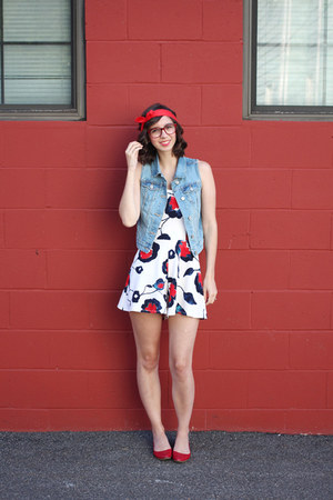 ... Buffalo Exchange romper - red Old Navy flats - sky blue Old Navy vest