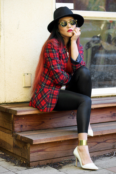 tartan vintage pendleton blazer - nastygal hat - thrifted shirt - Zara heels