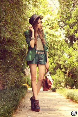 green She Inside blazer - dark green leather WAGW shorts