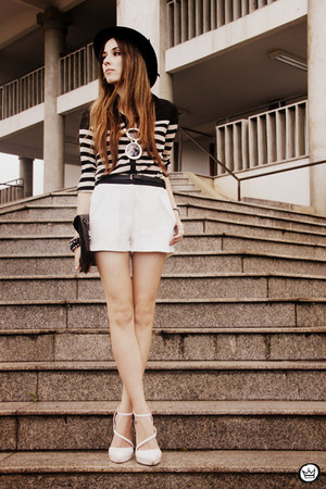 white romwe shorts - black Choies shirt - white asos heels