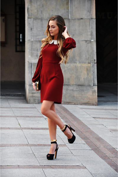 black Zara shoes - brick red Zara dress - Zara bag - Zara necklace