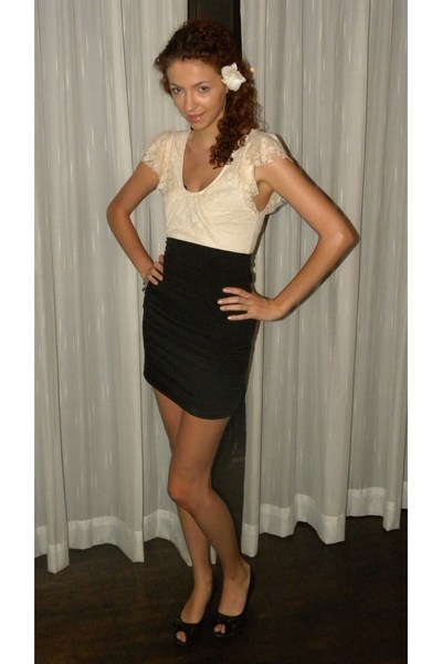 black Topshop dress - black shoes - white accessories - silver NewYorker 