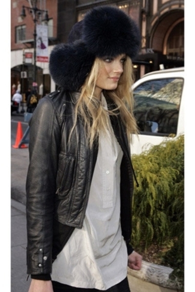 Fur Black Hat Leather Black Jacket